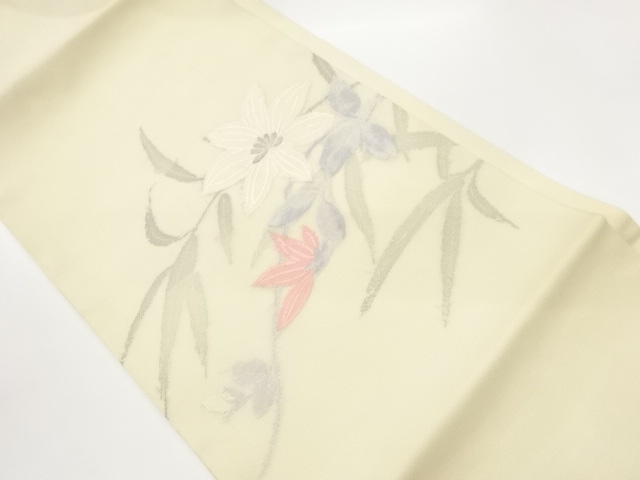 JAPANESE NAGOYA OBI FOR SUMMER / EMBROIDERY / FLOWER